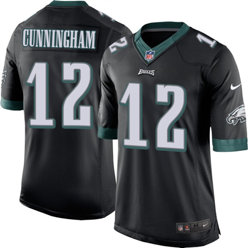 Men's Limited Randall Cunningham Nike Jersey Black Alternate - #12 NFL Philadelphia Eagles